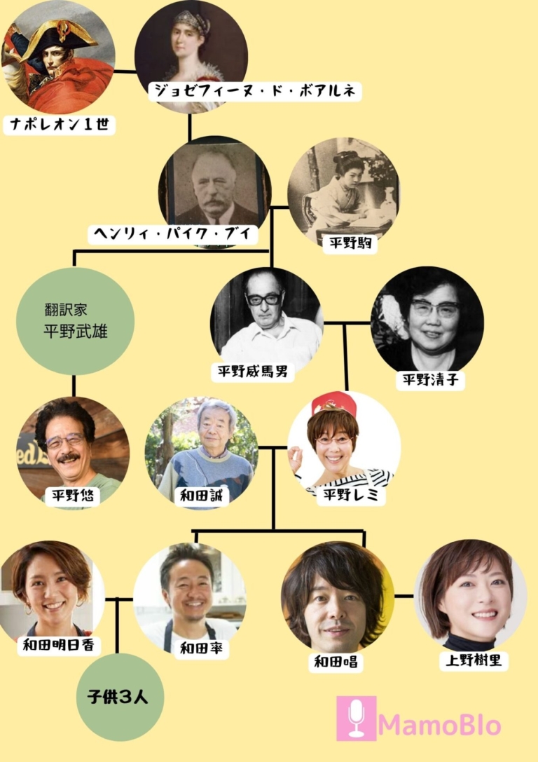 平野レミの家系図が芸能一家で超豪華！祖先にナポレオンの皇后がいる噂も徹底調査！ MamoBlo